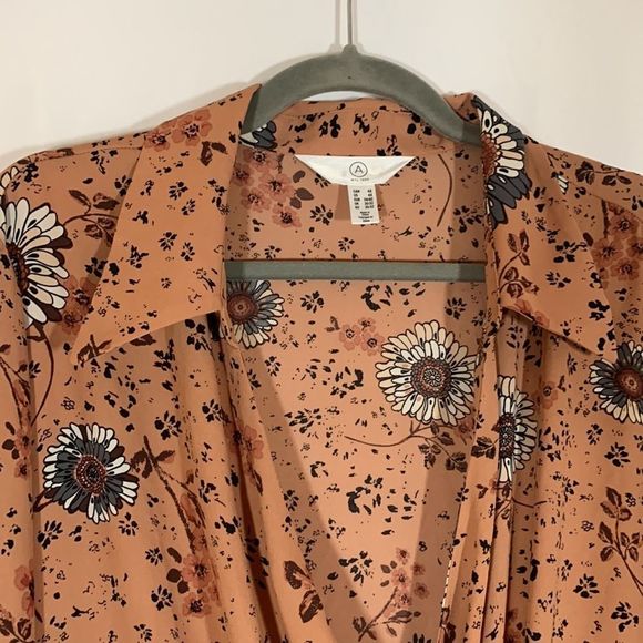 Addition Elle Floral Wrap Blouse in Brown and Black - Picture 3 of 11